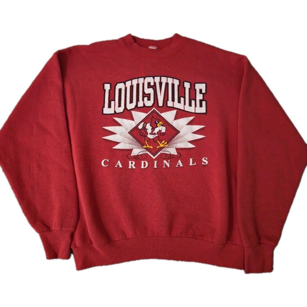 Vintage 1990s University of Louisville Cardinals Red Crewneck Sweater Size XL